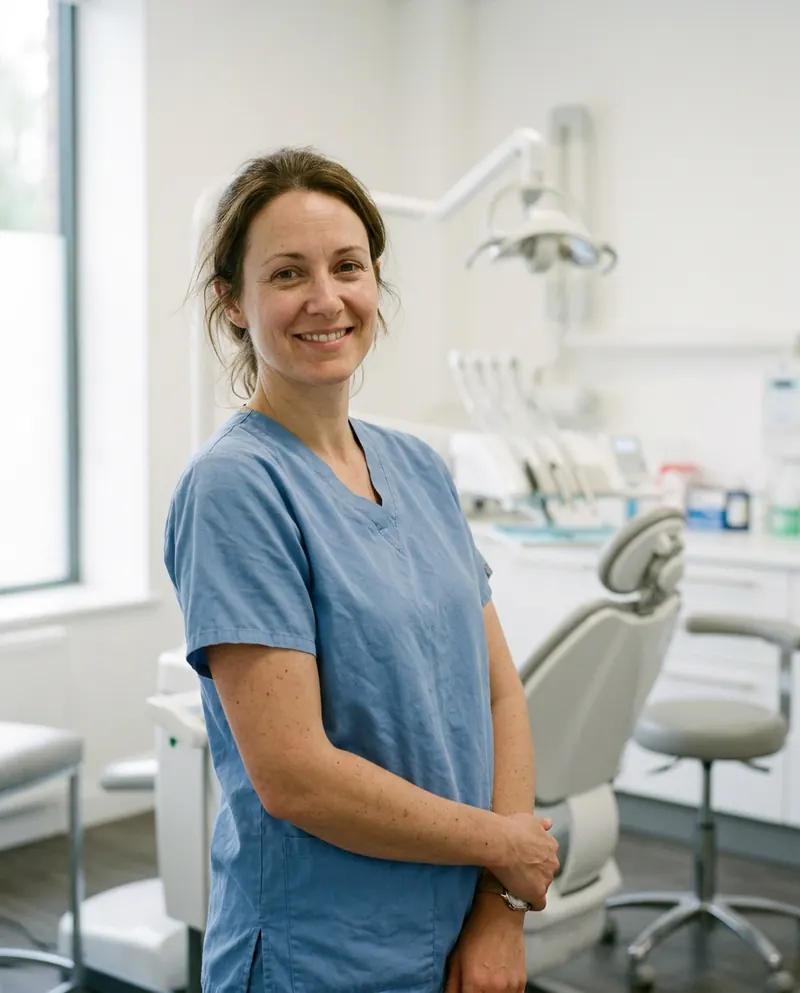 Dr Kate Mercer standing in the treatment room at Little Chip Dental
