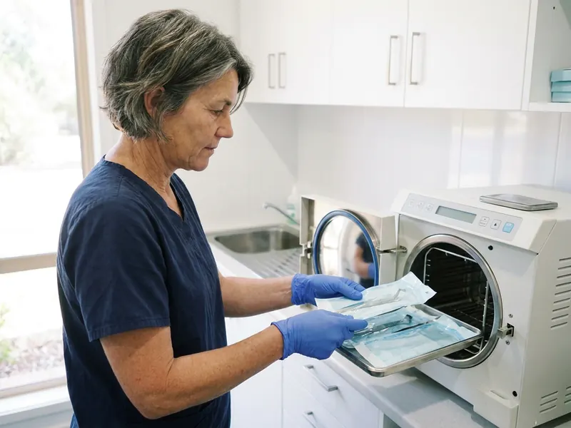 Jo preparing instruments in the sterilising room